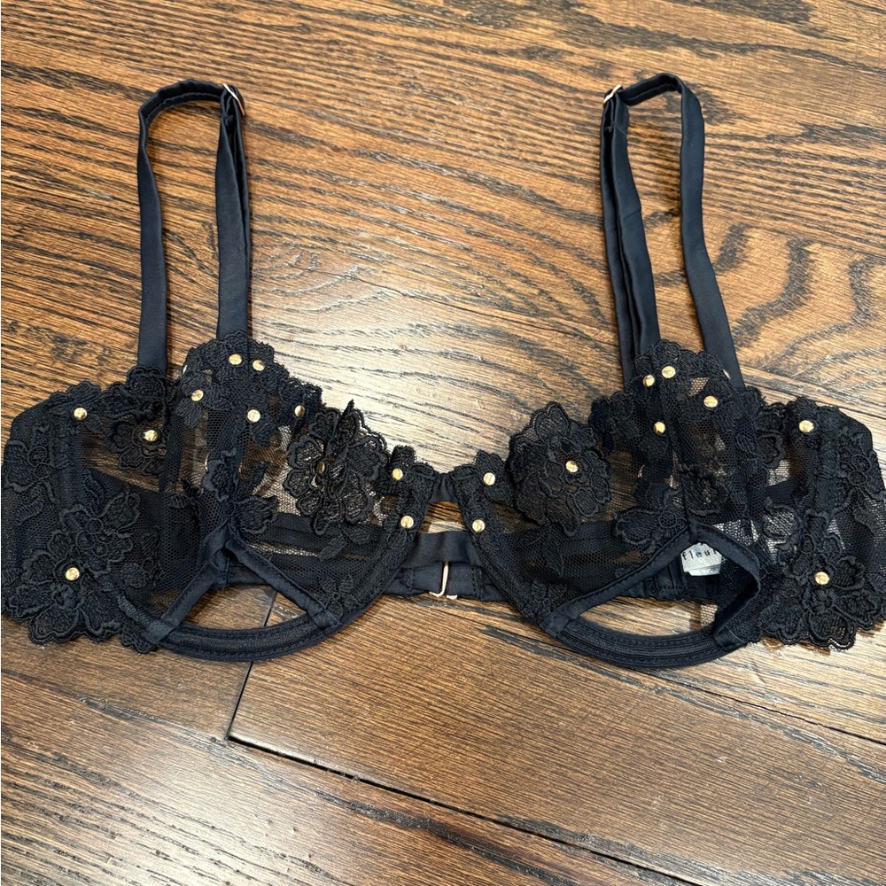 Fleur du Mal Sheer Floral Lace Underwire Bra 32b